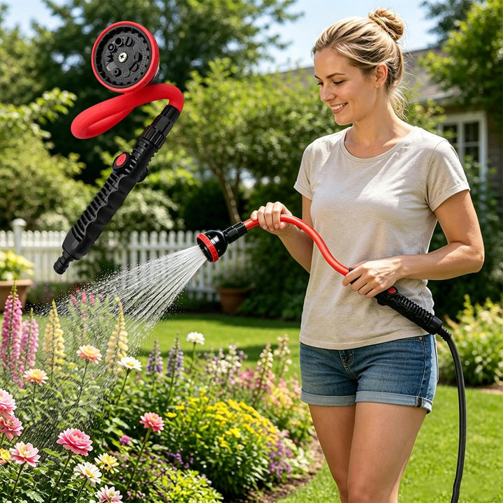 Garten Giessstab, Biegsam Gartenbrause 73cm Lang, Gartenschlauchstäbe mit 360° Schwenkkopf & 10 Sprü