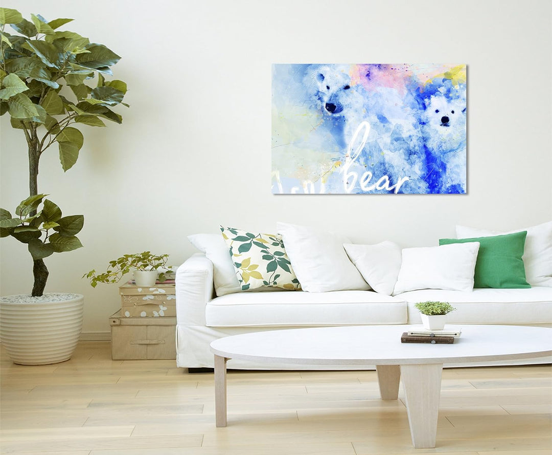 Paul Sinus Art Bild Leinwand 120x80cm Eisbären in Blautönen mit Kalligraphie, 120x80cm