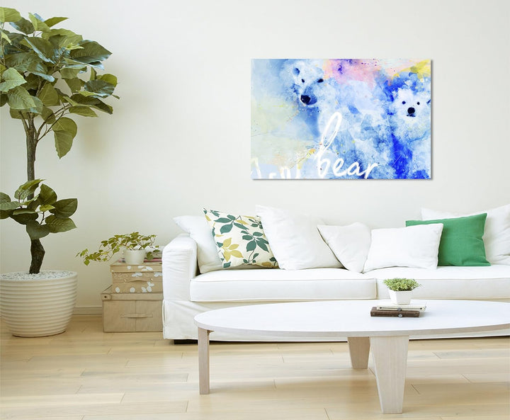 Paul Sinus Art Bild Leinwand 120x80cm Eisbären in Blautönen mit Kalligraphie, 120x80cm