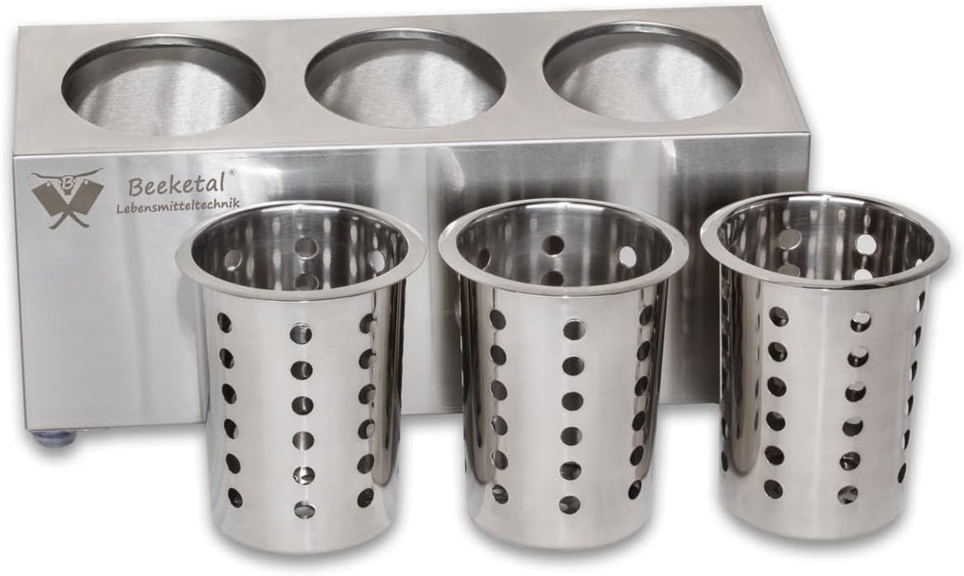 Beeketal 'BBK-3' Profi Gastro Besteckbehälter aus Edelstahl poliert inkl. 3 Köcher einreihig, entneh