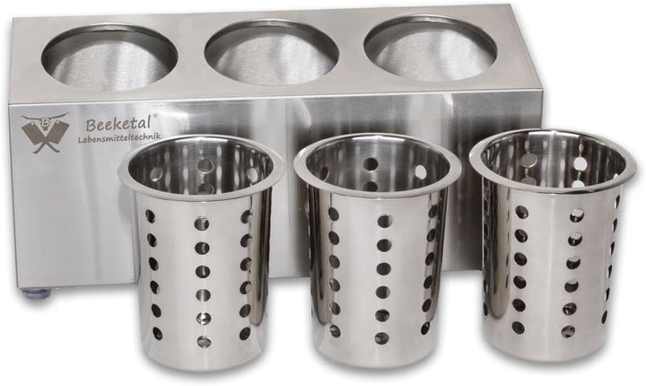 Beeketal 'BBK-3' Profi Gastro Besteckbehälter aus Edelstahl poliert inkl. 3 Köcher einreihig, entneh