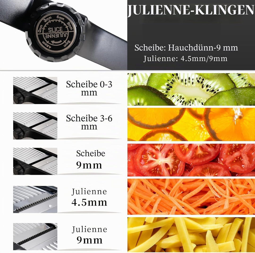 Mandoline Gemüsehobel 5-in-1 verstellbar aus Edelstahl, Multifunktionaler Gemüseschneider mit ultras