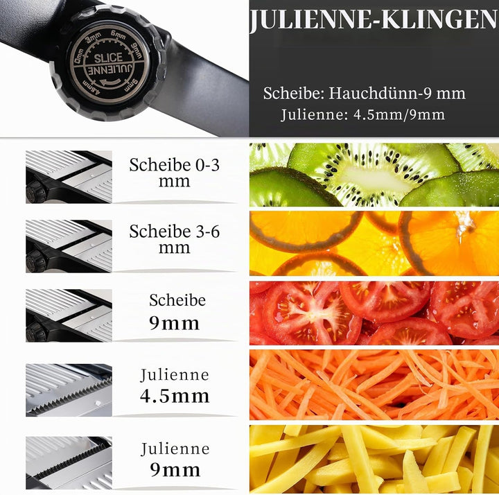 Mandoline Gemüsehobel 5-in-1 verstellbar aus Edelstahl, Multifunktionaler Gemüseschneider mit ultras