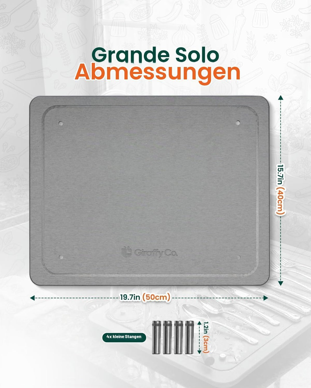 GIRAFFYCO Abtropfmatte aus Stein - Grande Solo, Extra grosse Abtropfmatte | 50 x 40 cm extra grosse