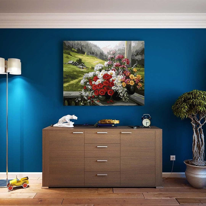 Artnapi Malen nach Zahlen Erwachsene mit Rahmen | DIY Handgemalt | Blumen - Alpine Landschaft | Kit