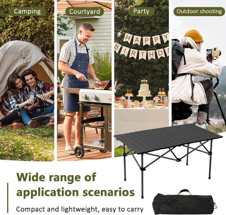Campingtisch faltbar – Rolltisch mit aufrollbarer Tischplatte, tragbarer Klapptisch aus Stahl inkl.