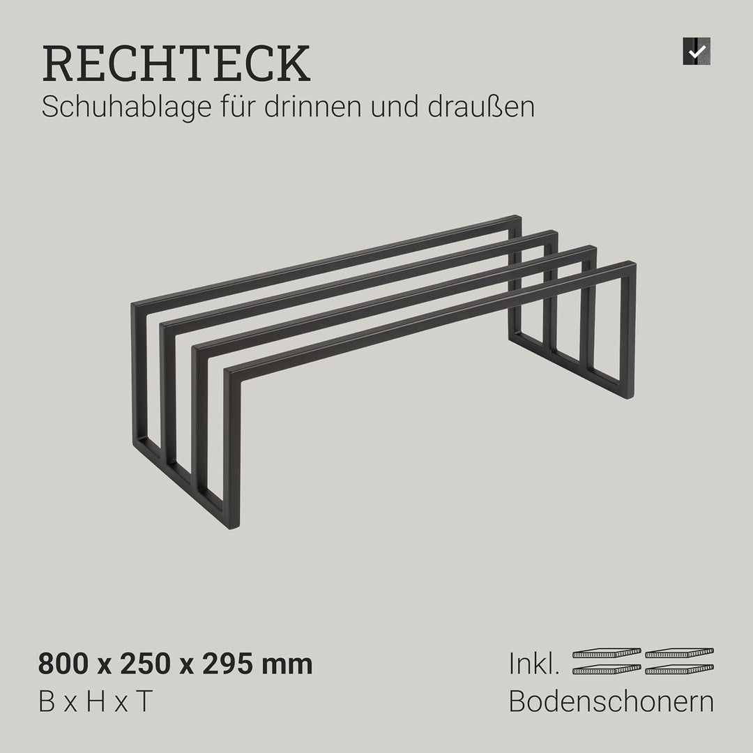 Natural Goods Berlin 1x Schuhablage RECHTECK - Offenes Schuhregal Metall Schwarz - 80 x 25 x 30 cm -