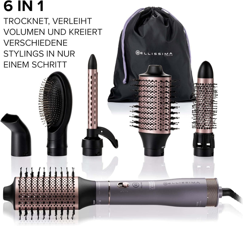 Bellissima Ceramic & Arganoil 6 in 1, Heissluftbürste, 6 Zubehörteile, Ionentechnologie, Bürsten mit