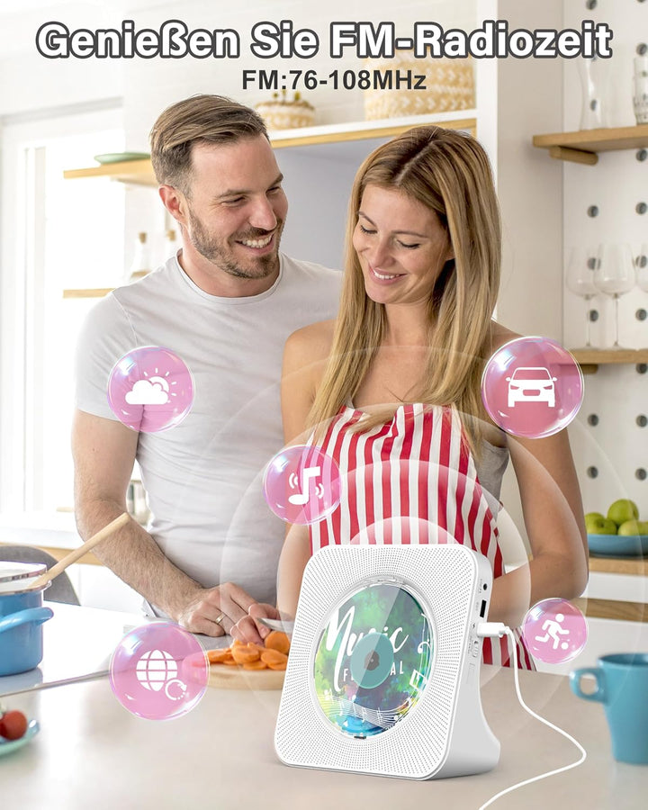 Greadio CD-Player Tragbar mit Bluetooth 5.0,CD-Musik-mit Fernbedienung,HiFi-Sound-Lautsprecher,Staub