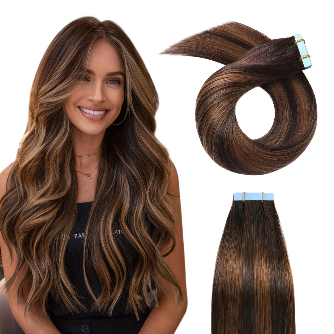 YILITE Tape Extensions Echthaar, T2/P2/6 45cm 20 Stück/Packung 50g Tape in Extensions Echthaar Invis