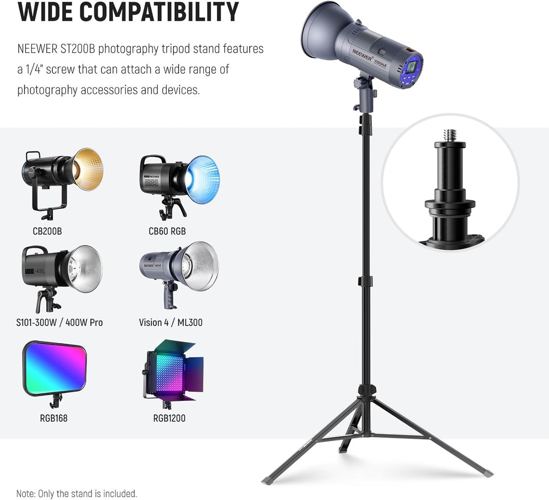 NEEWER ST200B Fotografie Lichtständer, 56–200cm, mit Kugelkopf, 1/4" Schraube, maximale Traglast 4kg