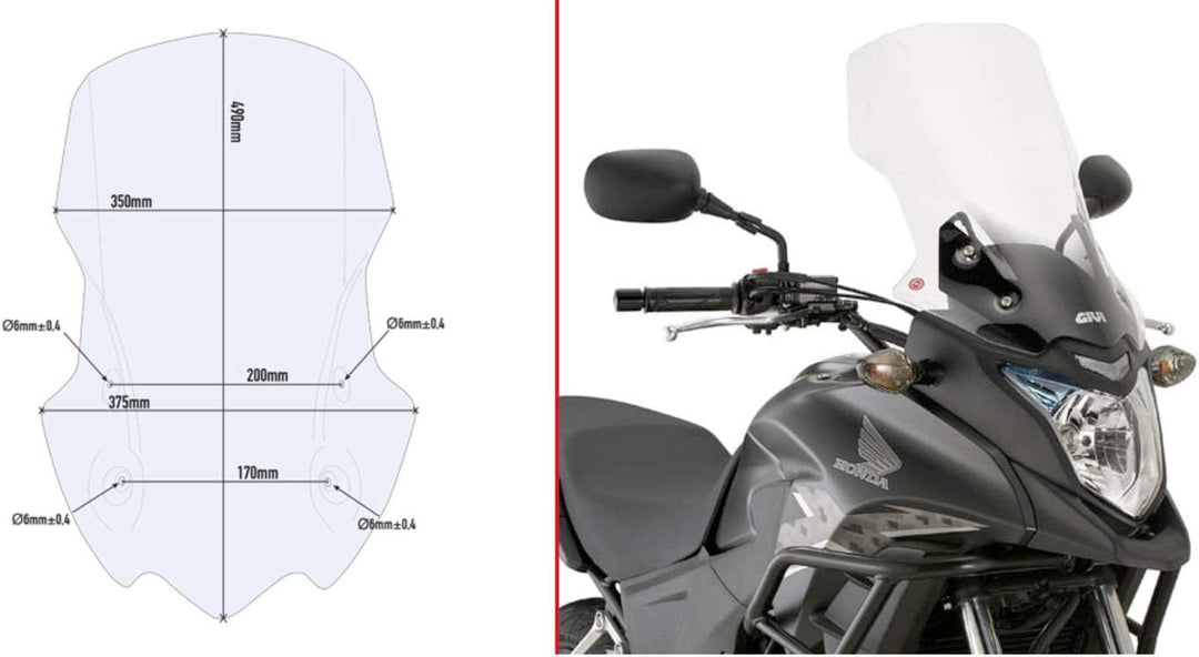 PARABREZZA CUPOLINO TRASPARENTE 49CM Honda CB500X '13/'14 GIVI D1121ST