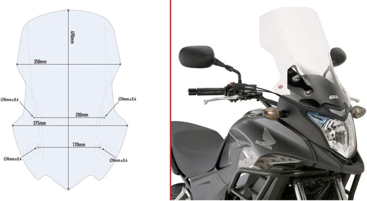 PARABREZZA CUPOLINO TRASPARENTE 49CM Honda CB500X '13/'14 GIVI D1121ST