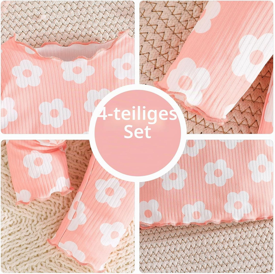Kleinkind Baby Mädchen kleidung Set Rüschen Gerippte Kurzarm/Langarm T-Shirt Tops + Shorts Hosen 4Pc