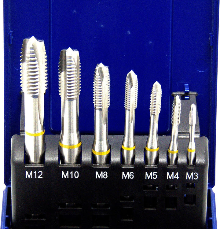 Maschinengewindebohrer Set 7-teilig M3 - M12 HSSE-Co5 DIN 371 Durchgangsloch Gelbring in Rosebox mit