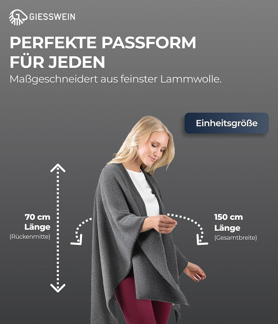 GIESSWEIN Merino Lambswool Cape - Eleganter Feinstrick Überwurf aus Lammwolle, Merinowolle Cape für