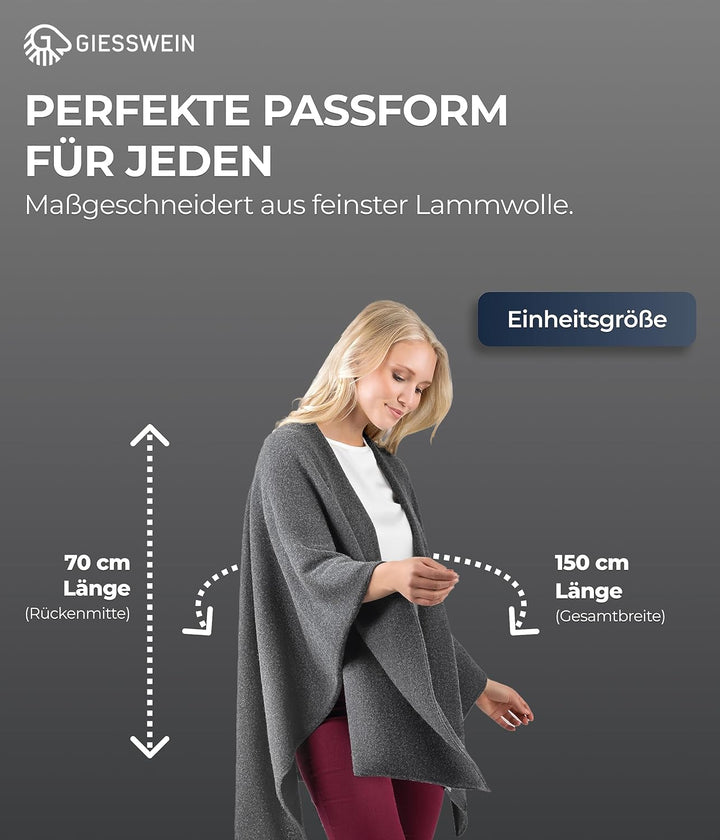 GIESSWEIN Merino Lambswool Cape - Eleganter Feinstrick Überwurf aus Lammwolle, Merinowolle Cape für