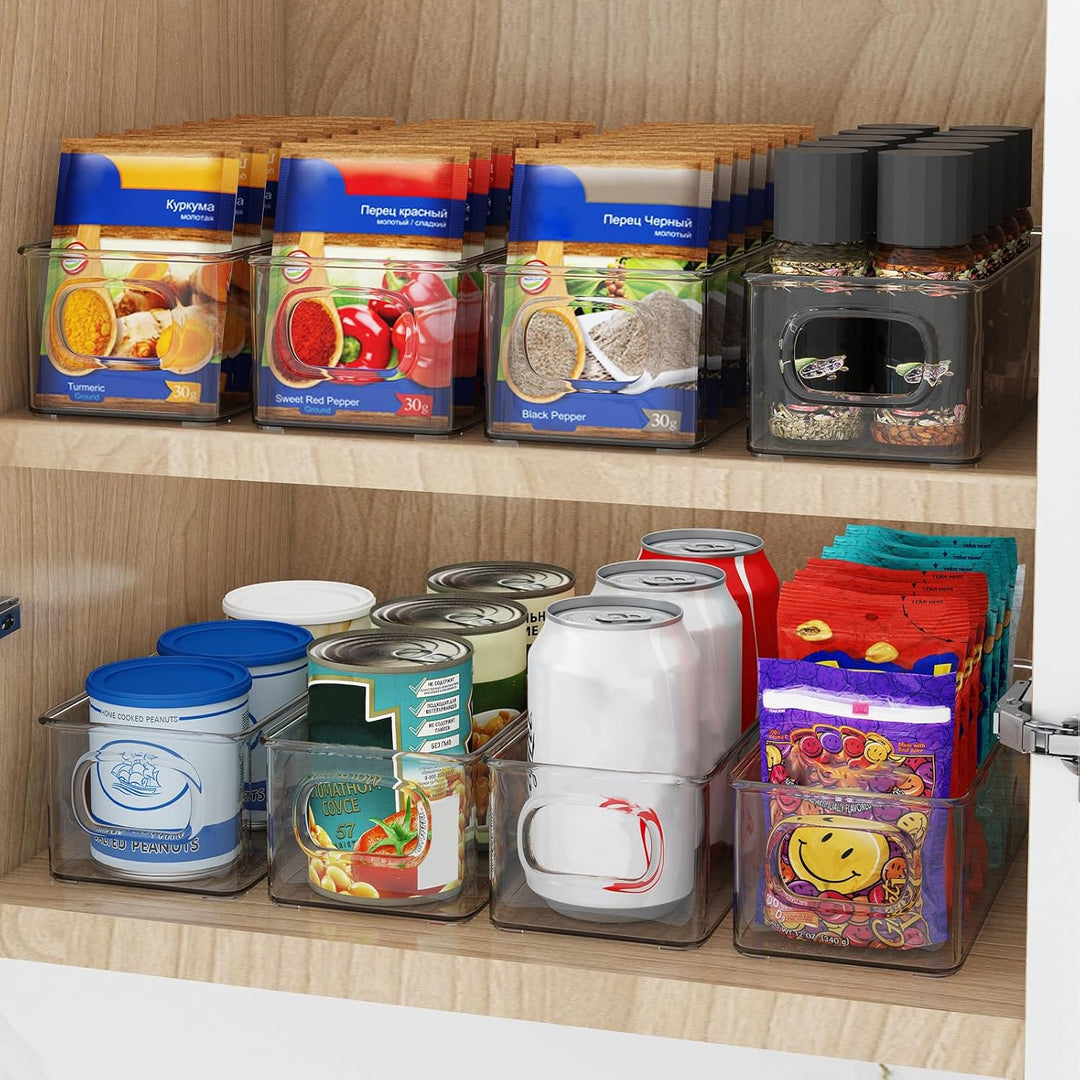 FINEW Kühlschrank Organizer 6er Set, Stapelbar Küchen Aufbewahrungsbox, Kühlschrankbox mit Griff, du
