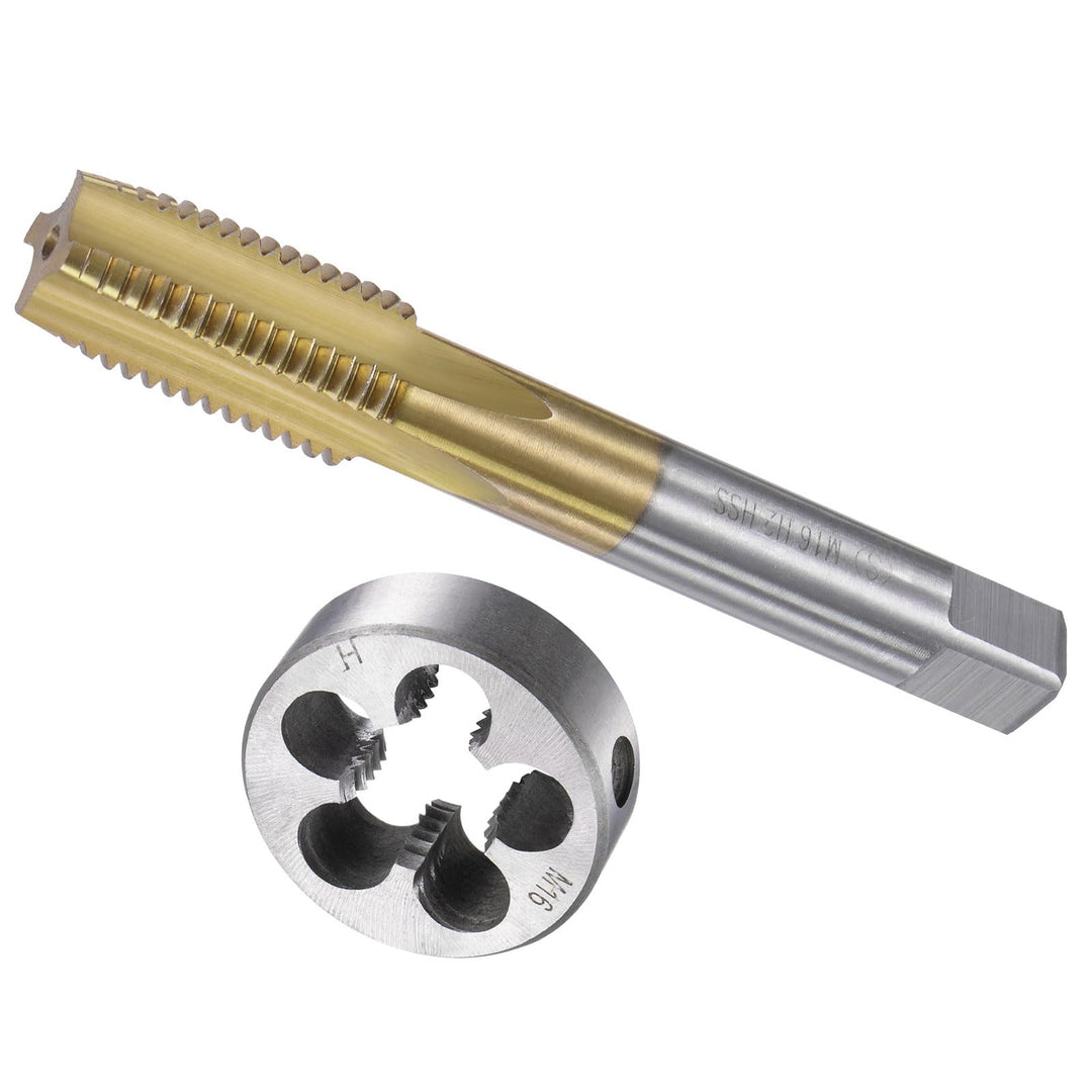 CoCud Gewindebohrer und Matrize Set M16 x 2 Gewinde Metrisch Ti-beschichtet Schnellarbeitsstahl Masc