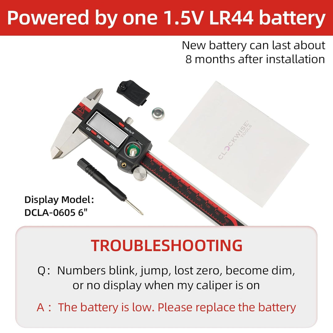 VINCA DCLA-0605 Electronic Digital Caliper Inch/Metric/Fractions Conversion 0-6 Inch/150 mm Stainles