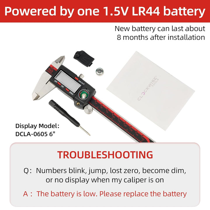 VINCA DCLA-0605 Electronic Digital Caliper Inch/Metric/Fractions Conversion 0-6 Inch/150 mm Stainles