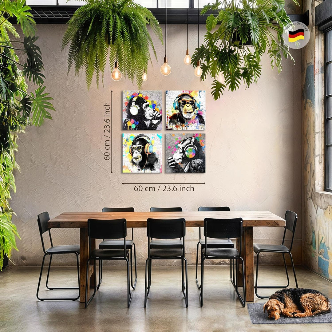 Novart Bilder Set Banksy Collage - KOMPLETT AUFHÄNGFERTIG - Grau Bunt Wohnzimmer Schlafzimmer Loft -
