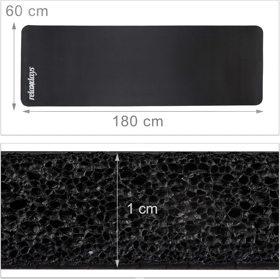 2 x Yogamatte, 1 cm dick, für Pilates, Fitness, gelenkschonend, mit Tragegurt, Gymnastikmatte 60 x 1