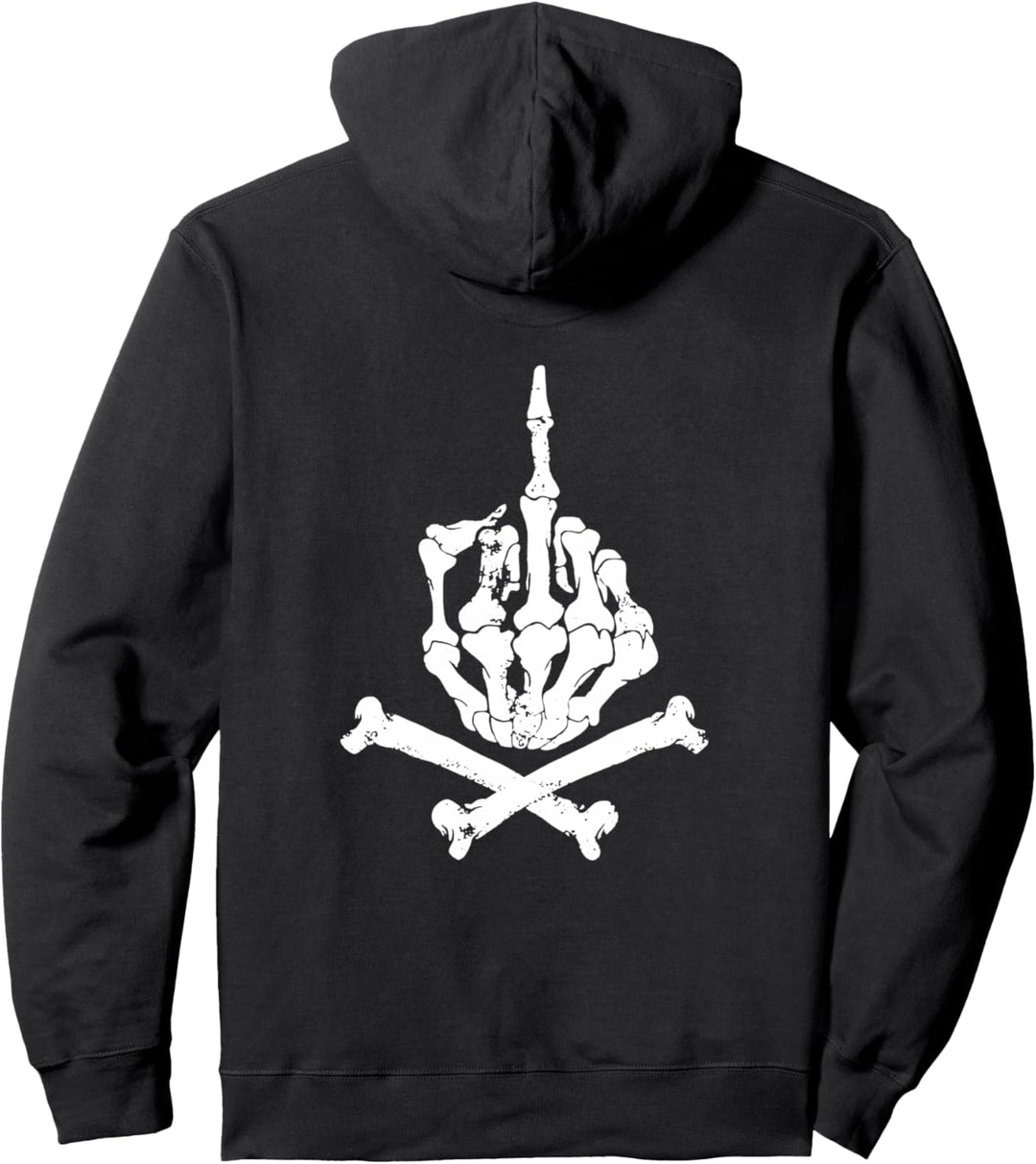 Backprint Knochen Mittelfinger Pullover Hoodie