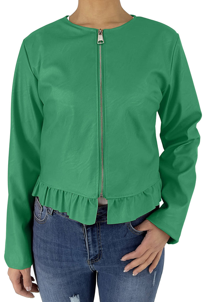 JOPHY & CO. Kurze Damenjacke aus Kunstleder (Artikelnummer: 6716), XS Grün