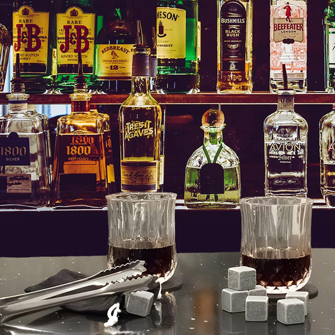 TRIXES Grosse Whiskey-Gläser-Geschenkbox – Whiskey-Gläser, Steine, Untersetzer und Zangen-Set – Gesc