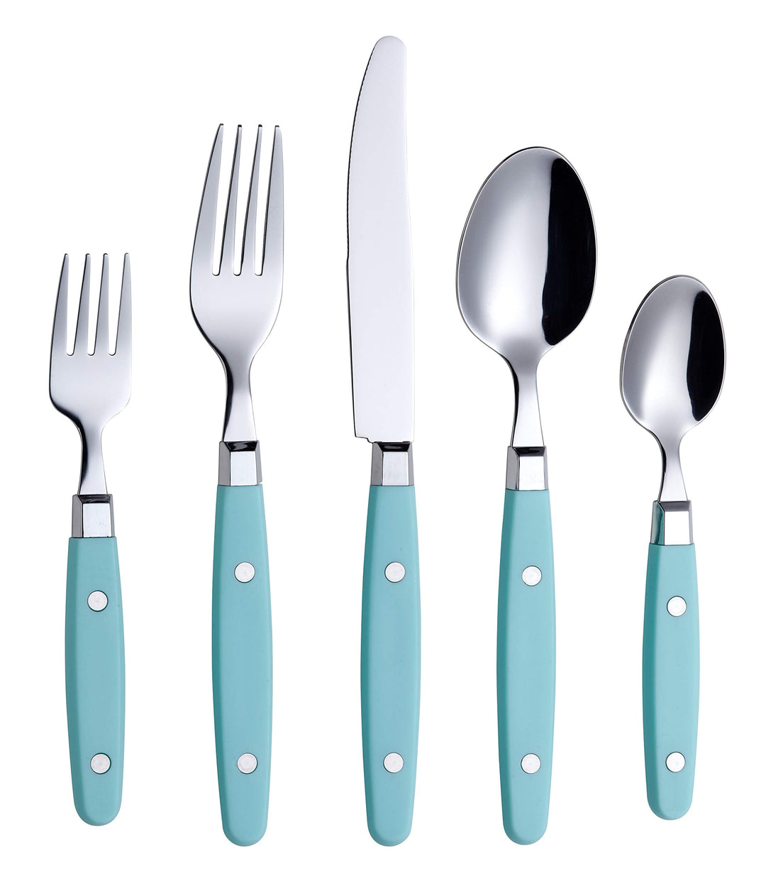 ANNOVA Retro/Rivet Buntes Edelstahl-Geschirr Küchenbesteck-Set, enthält Tischmesser, Gabeln, Löffel,