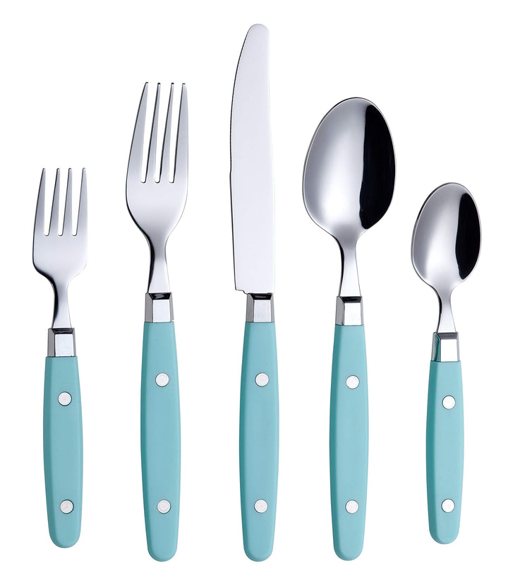 ANNOVA Retro/Rivet Buntes Edelstahl-Geschirr Küchenbesteck-Set, enthält Tischmesser, Gabeln, Löffel,