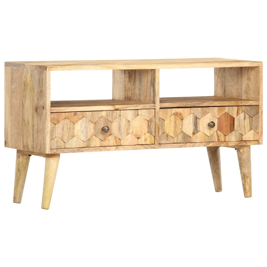 vidaXL Mangoholz Massiv TV Schrank mit 2 Türen 2 Fachböden Lowboard TV Möbel Sideboard Fernsehtisch