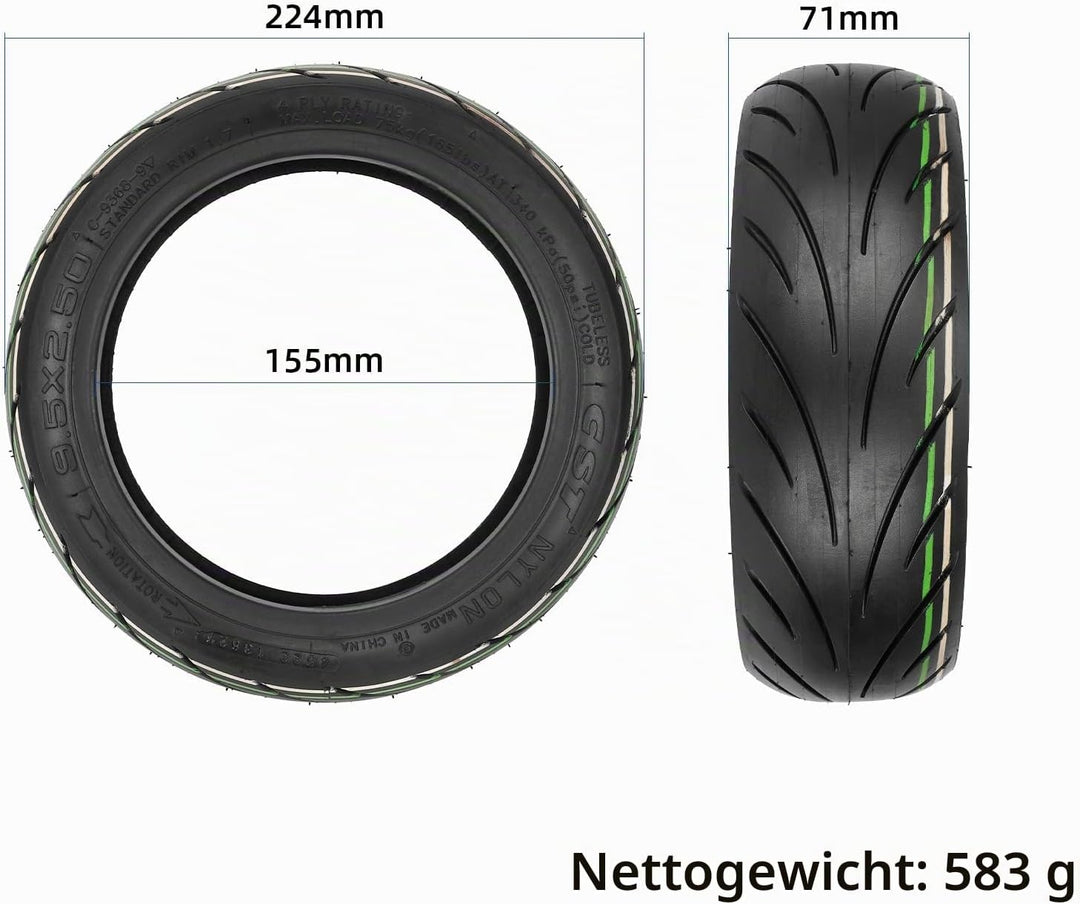 TREFAN 9,5 * 2,50 Reifen, Schlauchloser Reifen für NIU KQi3/Sports/Pro/Max Elektroroller, 9,5-Zoll-V