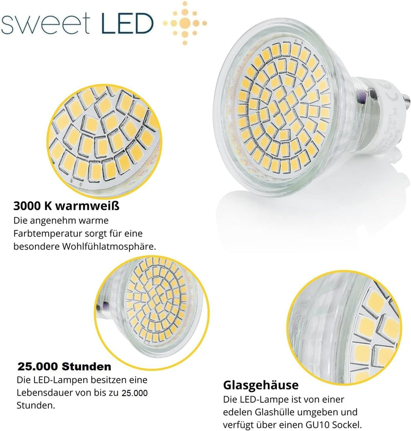 Sweet Led® 12 Stück x Einbaustrahler Set Led GU10 3W Warmweiss 230V Einbau Rahmen | Einbauspots |Ein