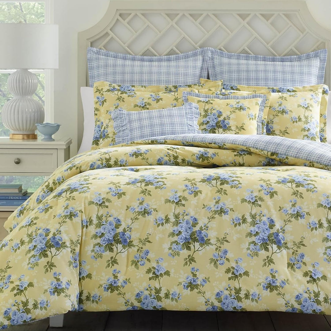 Laura Ashley Collection Cassidy Sets, Baumwolle, Weiches Gelb/Grün/Blau, Queen Queen Weiches Gelb/Gr