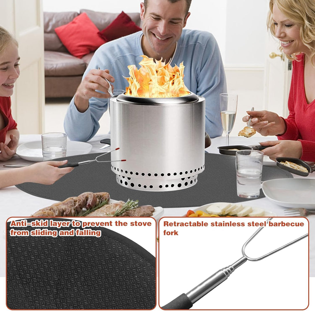 Tabletop Fire Pit Feuerstellenmatte mit einziehbarer Grillgabel, feuerfeste Tisch-Feuerstellenmatte