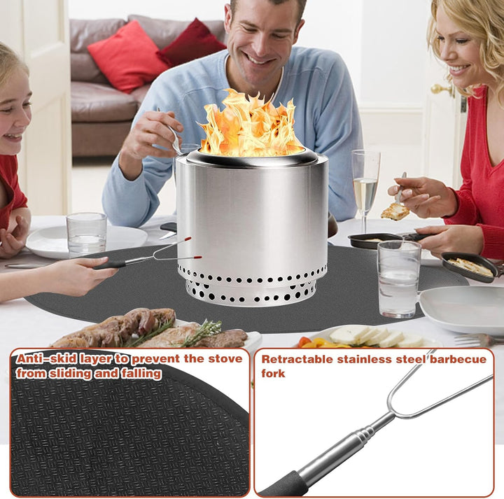Tabletop Fire Pit Feuerstellenmatte mit einziehbarer Grillgabel, feuerfeste Tisch-Feuerstellenmatte