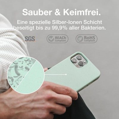 Woodcessories - Antibakterielle Bio Hülle kompatibel mit iPhone 13 Pro Hülle Mint grün - Plastikfrei