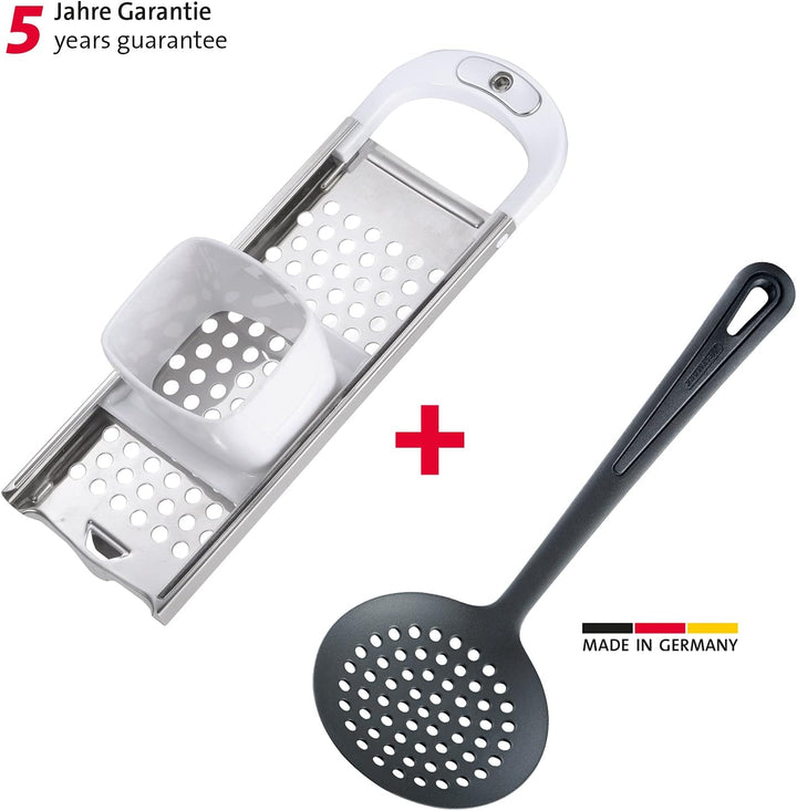 Westmark Spätzle-Set, 2tlg., 1 Spätzlehobel mit Teigschlitten, Knöpfle + 1 Schöpflöffel, Gentle, Ros