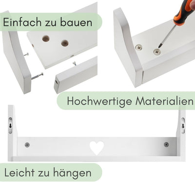 Haus Projekt 2 Pack Kiefer Herz Kinderregal, Wandregal Kinderzimmer, Dekoratives Bücherregal für Kin