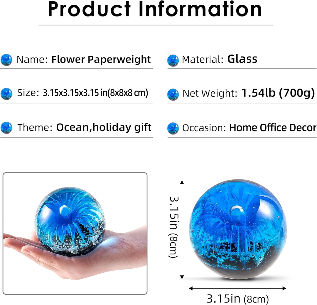 EUSTUMA Glas Blau Blume Kugel Figur, Briefbeschwerer Glaskugel, Meer Pflanze Ornament Für Fisch Tank