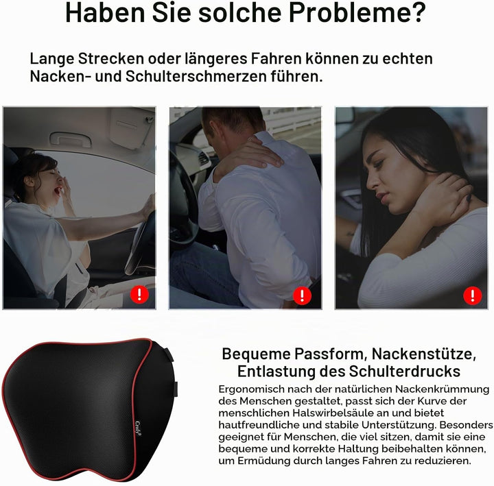 Crofy 2er-Pack Auto-Nackenkissen, weiches Auto-Kopfstützenkissen zum Fahren mit verstellbarem Gurt,