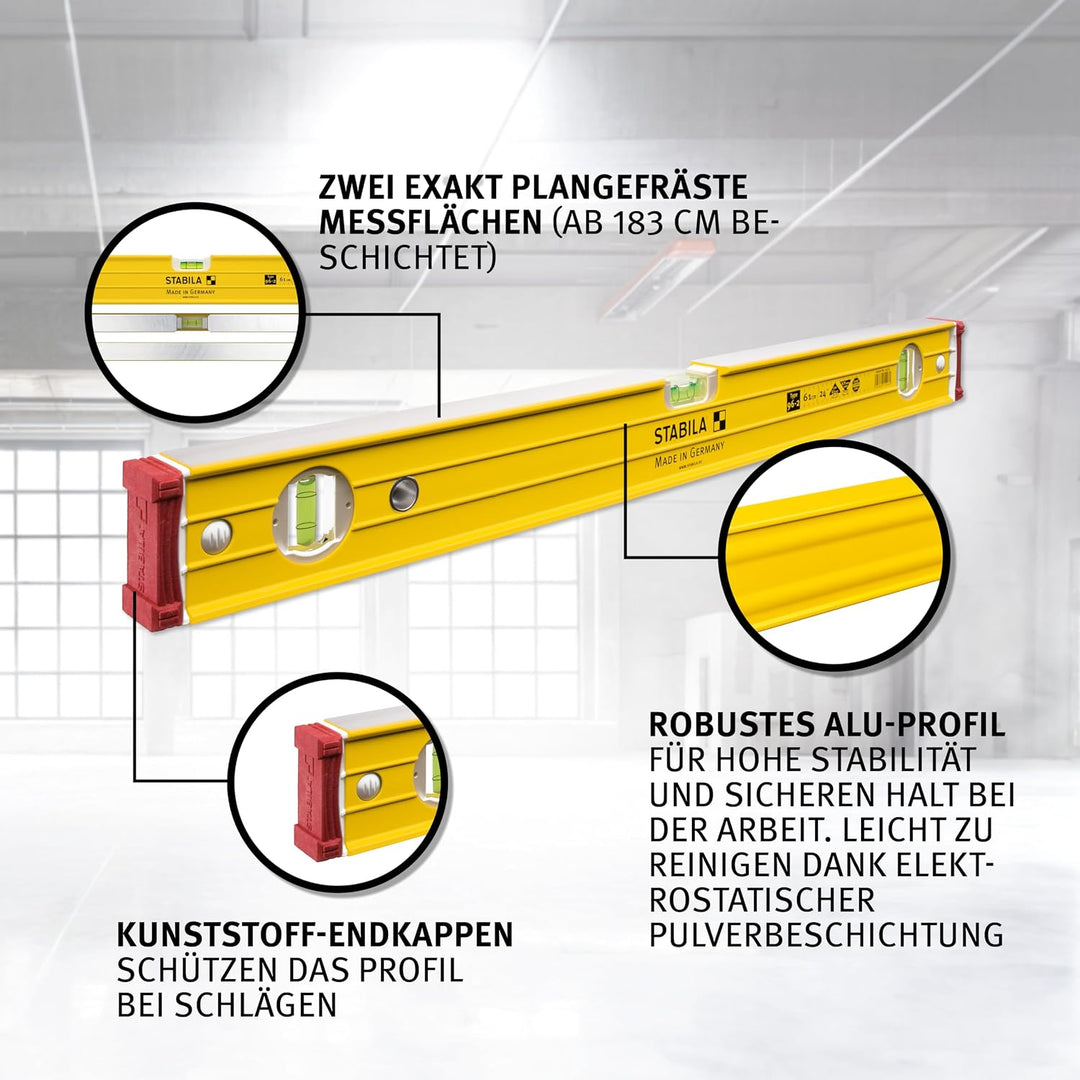 STABILA Wasserwaage Type 96-2, 61 cm, extrasteifes Alu-Profil, 1 Horizontal-Libelle, 2 Vertikal-Libe