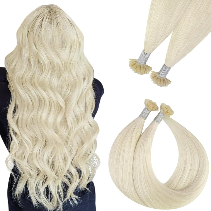 Easyouth Keratin Bonding Haar Extensions Remy Echthaar Utip Fusion Farbe Weiss Blond 18 Zoll 50g/50S