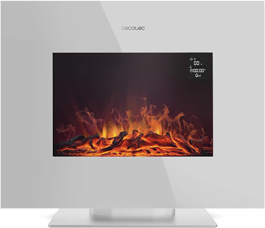 Cecotec Dekorativer Elektrischer Kaminofen ReadyWarm 2700 Design Flames White. 26“, 2000 W mit 2 Lei
