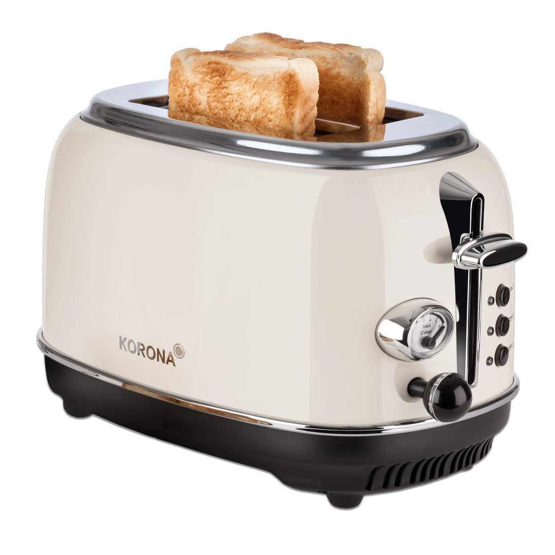 Korona 21666 Toaster | 2 Scheiben | Creme | Röstgrad-Anzeige | Auftauen | Rösten | Aufwärmen | 810 W