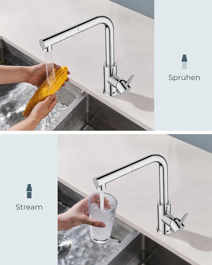 FORIOUS Niederdruck-Küchenarmatur, Einhebel-Warm- und Kaltwasserhahn, Wasserhahn mit 3 anschluessen