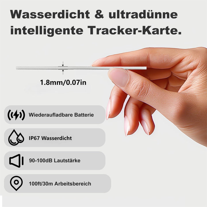 VINGNUT Dünne Geldbörsen-Tracker-Karte,Wiederaufladbarer Geldbörsen-Tracker,IP67 Wasserdicht,kompati