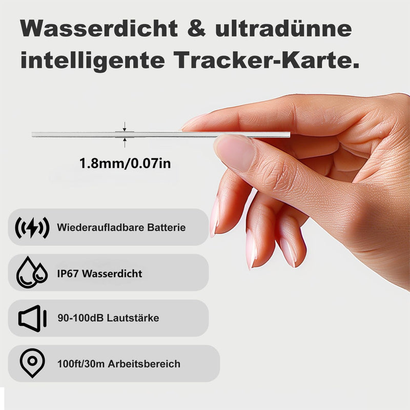 VINGNUT Dünne Geldbörsen-Tracker-Karte,Wiederaufladbarer Geldbörsen-Tracker,IP67 Wasserdicht,kompati